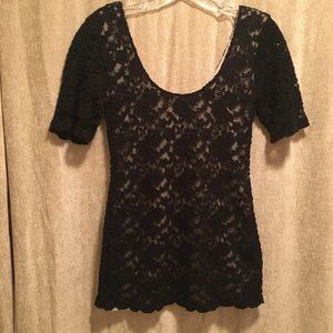 Black Lace Top, Off the Shoulder - S